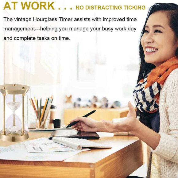 Elegant Vintage Brass Hourglass Timer - 5 Minutes Sand Clock for Home & Office - Picture 2 of 6